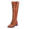 Women Over The Knee High Boots Lace-up Flat Long Boot Round Toe PU Leather Western Riding Knight Boots view 1