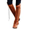 Women Over The Knee High Boots Lace-up Flat Long Boot Round Toe PU Leather Western Riding Knight Boots view 2