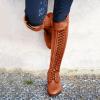 Women Over The Knee High Boots Lace-up Flat Long Boot Round Toe PU Leather Western Riding Knight Boots view 3