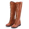 Women Over The Knee High Boots Lace-up Flat Long Boot Round Toe PU Leather Western Riding Knight Boots view 4