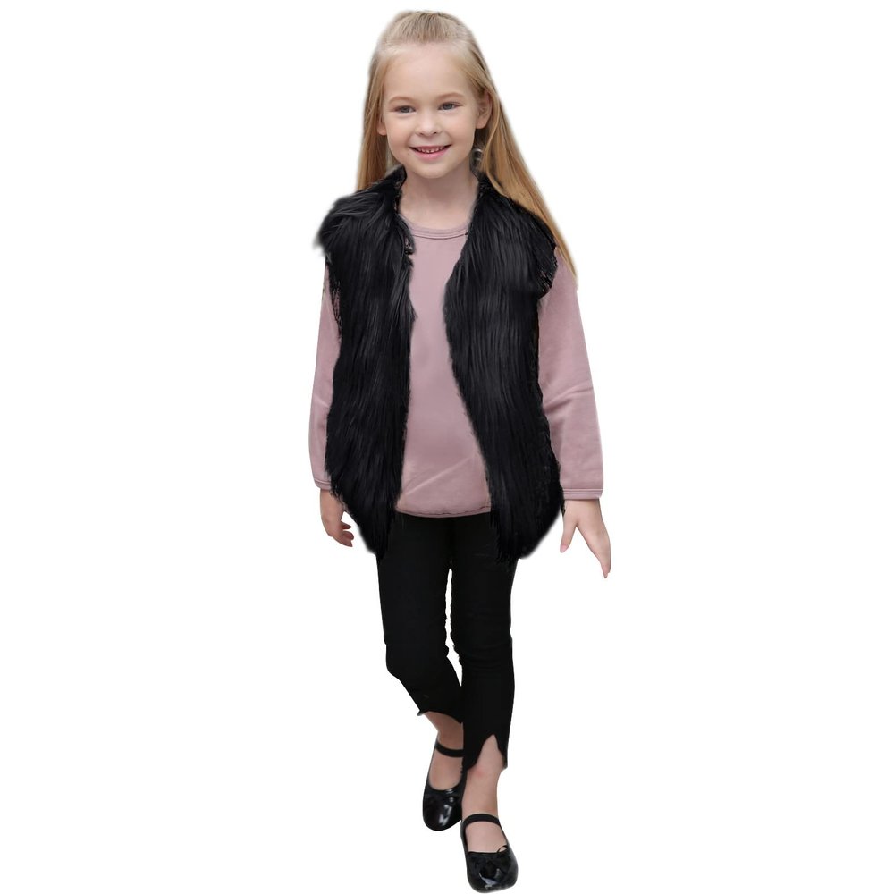 Toddler Girls Faux Fur Vest Coat Jacket Winter Coat Thick Warm Outwear Kids Sleeveless Waistcoat (Black, 2-3 Years)