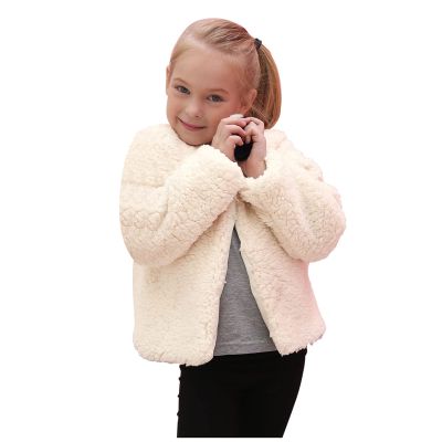 Baby Girls Faux Fur Coat Plush Cardigan Toddler Kids Winter Fleece Jacket Warm Outwear Windproof (Beige, 5-6 Years)