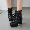 Womens Chunky Platform Ankle Boots Goth High Heel Lace Up Boots Lace Buckle Gothic Cosplay Back Zipper Punk Shoes view 2