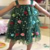 1-6Y Toddler Baby Girl Christmas Dress Star Pompom Layered Ruffle Tulle Mesh Dresses Little Kids Girls Cake Smash Dress Green view 2