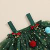 1-6Y Toddler Baby Girl Christmas Dress Star Pompom Layered Ruffle Tulle Mesh Dresses Little Kids Girls Cake Smash Dress Green view 4