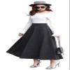 Women's Vintage High Waist Long Skirt A-line Fall/Winter Elegant Solid Wool Midi Skirt Dark Grey XXL view 1