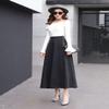 Women's Vintage High Waist Long Skirt A-line Fall/Winter Elegant Solid Wool Midi Skirt Dark Grey XXL view 3