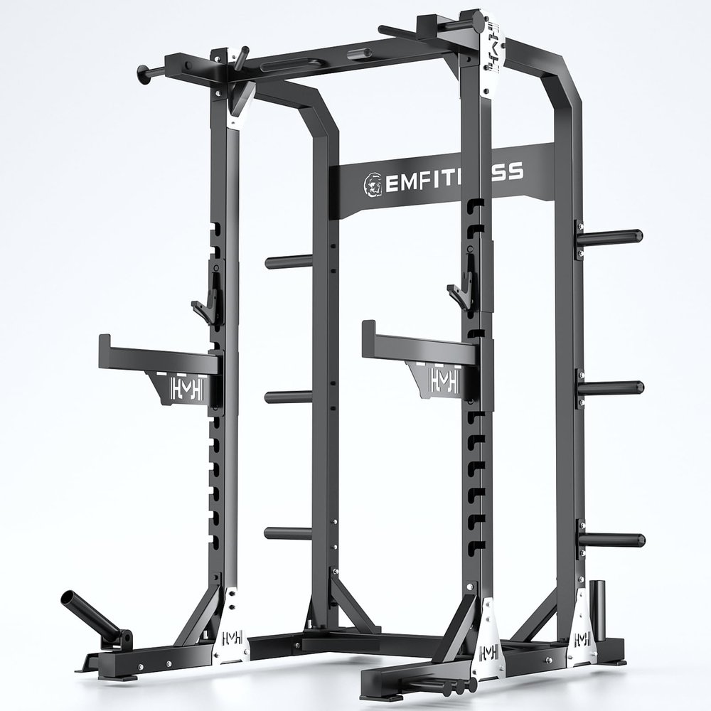 JZOPIDL X4 Power Rack - Heavy-Duty Steel Squat Cage with Adjustable Safety Bars and Chin-Up Bar for Home and Light Commercial Gym
