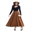 Women's Vintage High Waist Long Skirt A-line Fall/Winter Elegant Solid Wool Midi Skirt Khaki S view 3