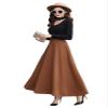 Women's Vintage High Waist Long Skirt A-line Fall/Winter Elegant Solid Wool Midi Skirt Khaki S view 4