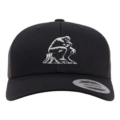 Adjustable Black Structured Trucker Bigfoot The Thinker On A Tree Stump Structured Trucker Cap
