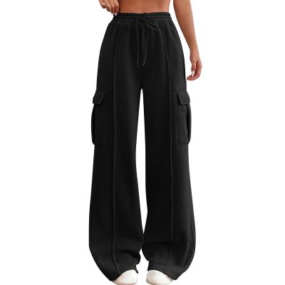 Cargo Sweatpants for Women Trendy High Waisted Flare Wide Leg Sweatpants Baggy Comfy Parachute Pants with Pockets Open Bottom Baggy Sweatpant Comfy Active Jogger Pants Sweat Pants Lounge Pants
