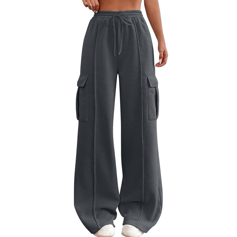 Cargo Sweatpants for Women Trendy High Waisted Flare Wide Leg Sweatpants Baggy Comfy Parachute Pants with Pockets High Waisted Sweatpants for Women Cotton Athletic Joggers Track Pants Golf Pants