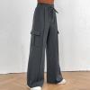 Cargo Sweatpants for Women Trendy High Waisted Flare Wide Leg Sweatpants Baggy Comfy Parachute Pants with Pockets High Waisted Sweatpants for Women Cotton Athletic Joggers Track Pants Golf Pants view 3