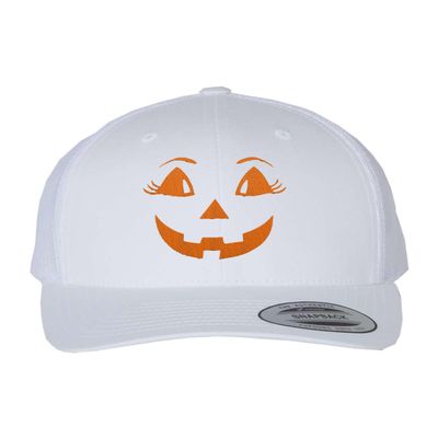 Adjustable White Structured Trucker Female Jack O Lantern Face Halloween Structured Trucker Cap