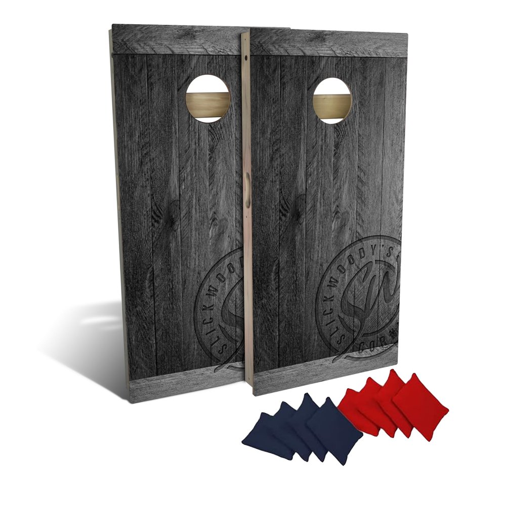Slick Woody's Professional-Grade Cornhole Boards - 4'x2' Solid Wood Regulation Patriotic Woodgrain Corn Hole Toss Game with 8 Resin Filled Bags