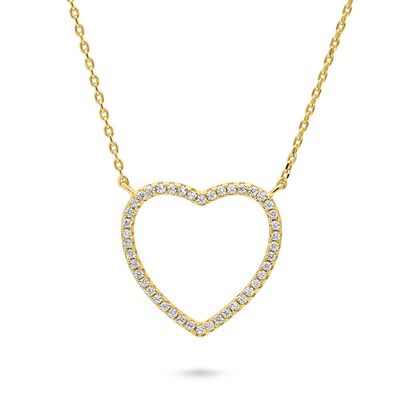 BERRICLE Yellow Gold Flashed Sterling Silver Open Heart Pendant Necklace for Women, Cubic Zirconia CZ 16 inch