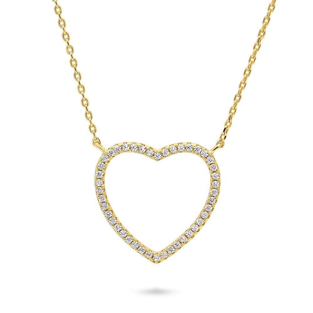BERRICLE Yellow Gold Flashed Sterling Silver Open Heart Pendant Necklace for Women, Cubic Zirconia CZ 16 inch