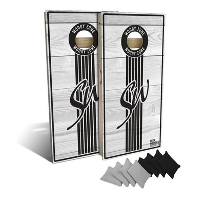 Slick Woody's Professional-Grade Cornhole Boards - 4'x2' Solid Wood Regulation Woodgrain Flag Bean Bag Toss Game with 8 Resin Filled Bags
