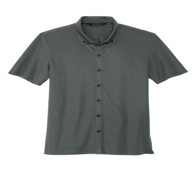 Mercer+Mettle Unisex Stretch Pique Full-Button Polo | Button Down Collared Shirt for Men & Women, Business Casual Shirt, Anchor Grey, Large