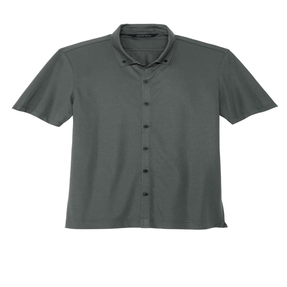 Mercer+Mettle Unisex Stretch Pique Full-Button Polo | Button Down Collared Shirt for Men & Women, Business Casual Shirt, Anchor Grey, Large