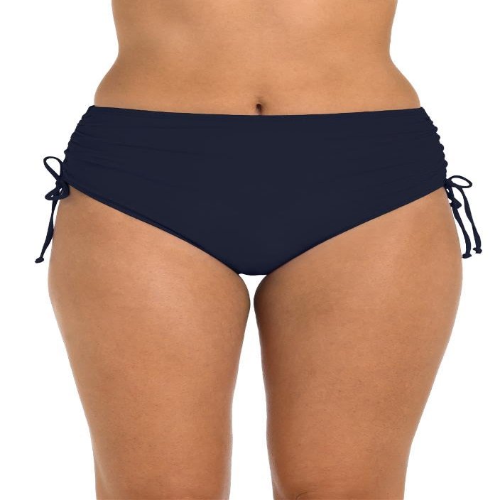 24th & Ocean Women's Mid Waist Side Tie Hipster Bottom, Midnight//Solids, 12