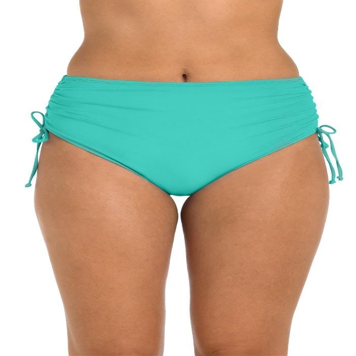 24th & Ocean Women's Mid Waist Side Tie Hipster Bottom, Aquamarine//Solids, 12