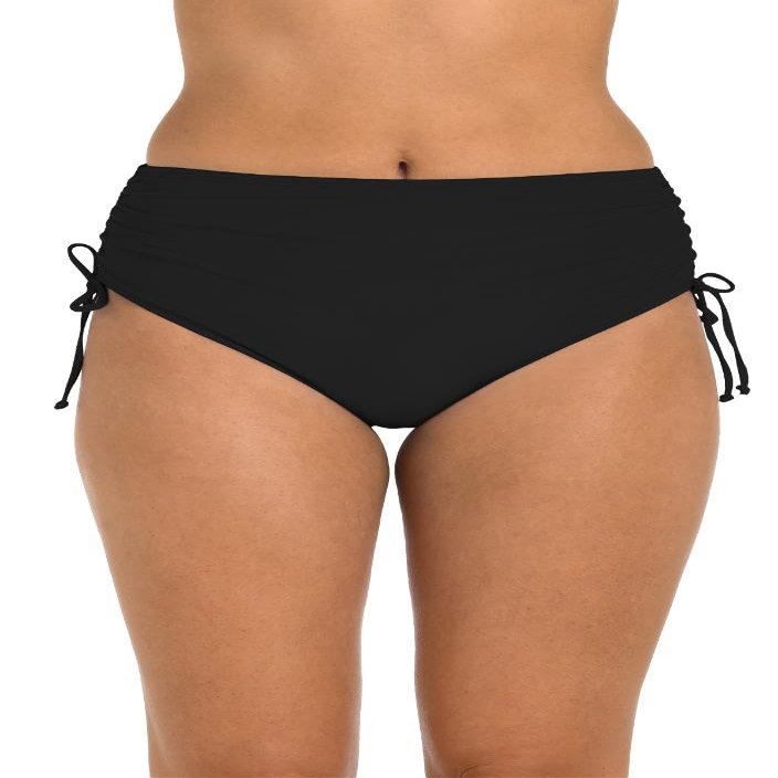 24th & Ocean Women's Mid Waist Side Tie Hipster Bottom, Black//Solids, 14