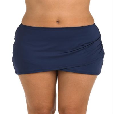 24th & Ocean Women's Mid Rise Hem Skirt Swimsuit Bottom, Midnight//Solids, 16