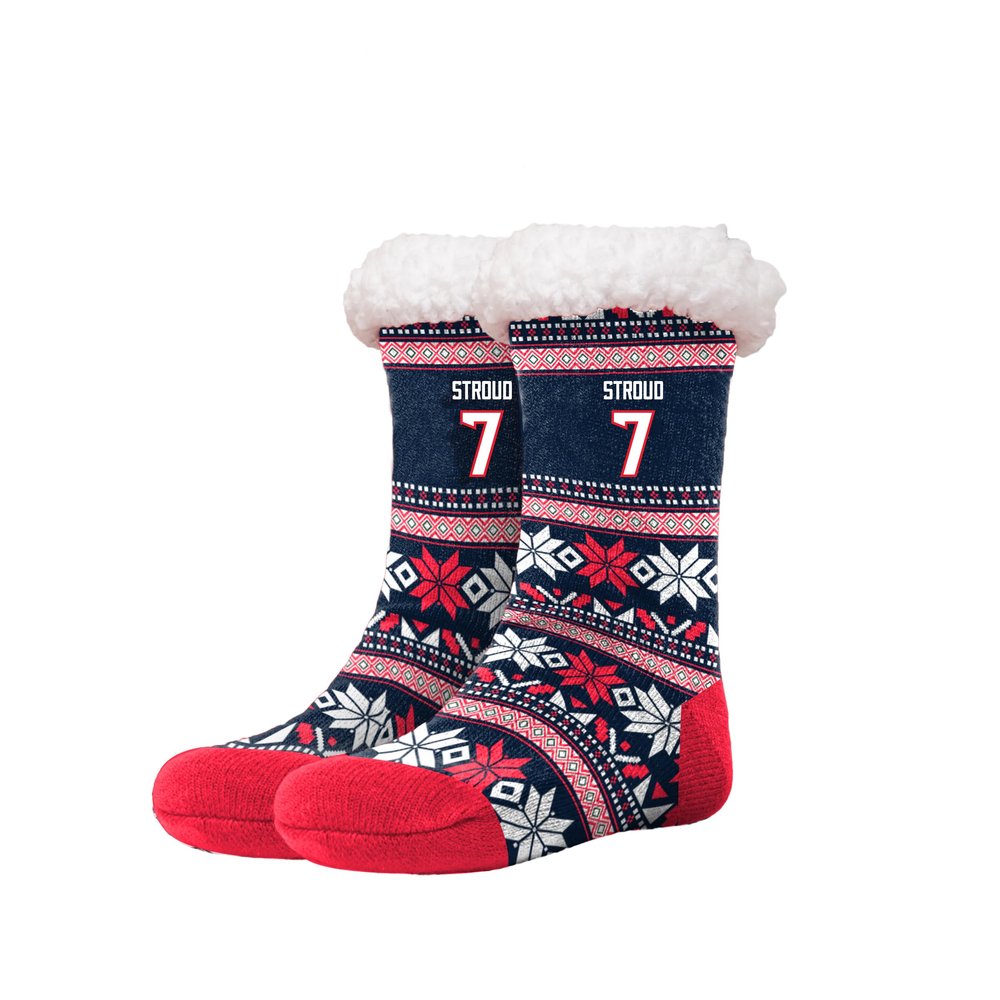 FOCO - Officially Licensed NFL Player Women's Tall Footy Slipper Socks - One Size Fits Most (C. J. Stroud - Houston Texans)