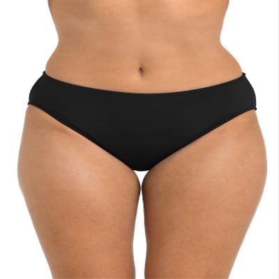 24th & Ocean Women's Mid Waist Bikini Swimsuit Bottom, Black//Solids, 12