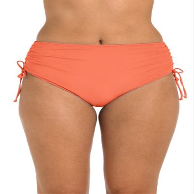 24th & Ocean Women's Mid Waist Side Tie Hipster Bottom, Coral//Solids, 12