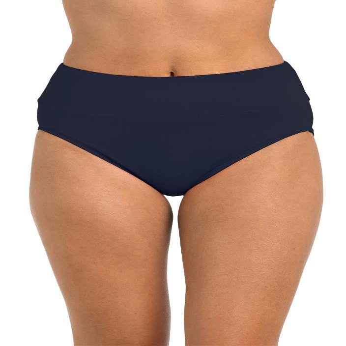 24th & Ocean Women's High Waist Hipster Bikini Swimsuit Bottom, Midnight//Solids, 14