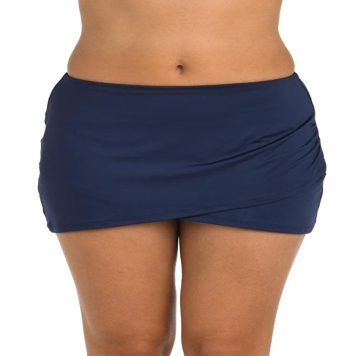 24th & Ocean Women's Mid Rise Hem Skirt Swimsuit Bottom, Midnight//Solids, 8