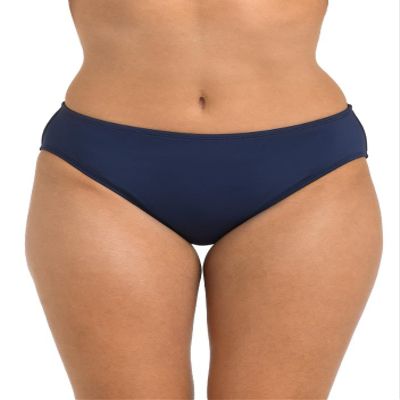 24th & Ocean Women's Mid Waist Bikini Swimsuit Bottom, Midnight//Solids, 16