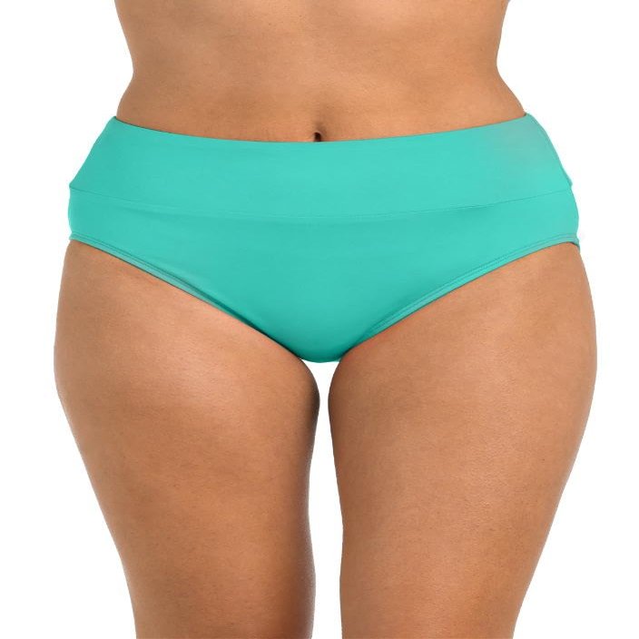 24th & Ocean Women's High Waist Hipster Bikini Swimsuit Bottom, Aquamarine//Solids, 6