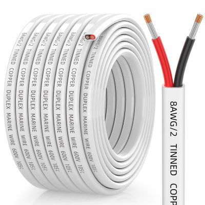CONEPY 8 Gauge Marine Wire, 8/2 Duplex Marine Grade Cable, IP68 Waterproof/Oxygen-Free Tinned Copper Stranded PVC 8 AWG Wire for Boat, Automotive, RV, Solar, LED Strips (30FT)