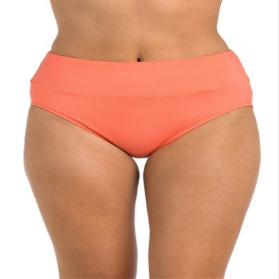 24th & Ocean Women's High Waist Hipster Bikini Swimsuit Bottom, Coral//Solids, 6