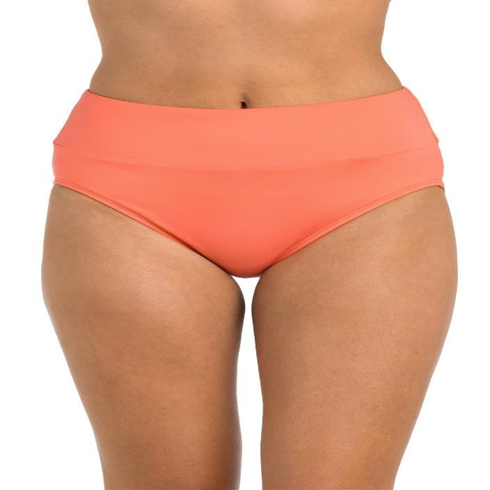 24th & Ocean Women's High Waist Hipster Bikini Swimsuit Bottom, Coral//Solids, 6