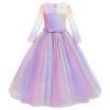 ABEHIK Flower Girls Fall Wedding Guest Dress Vintage Floral Lace 3/4 Sleeves Dress Birthday Party Evening Formal Pegeant Dance Gown First Communion Tulle Tutu Dresses Purple Rainbow 2-3 Years view 1