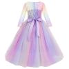 ABEHIK Flower Girls Fall Wedding Guest Dress Vintage Floral Lace 3/4 Sleeves Dress Birthday Party Evening Formal Pegeant Dance Gown First Communion Tulle Tutu Dresses Purple Rainbow 2-3 Years view 4