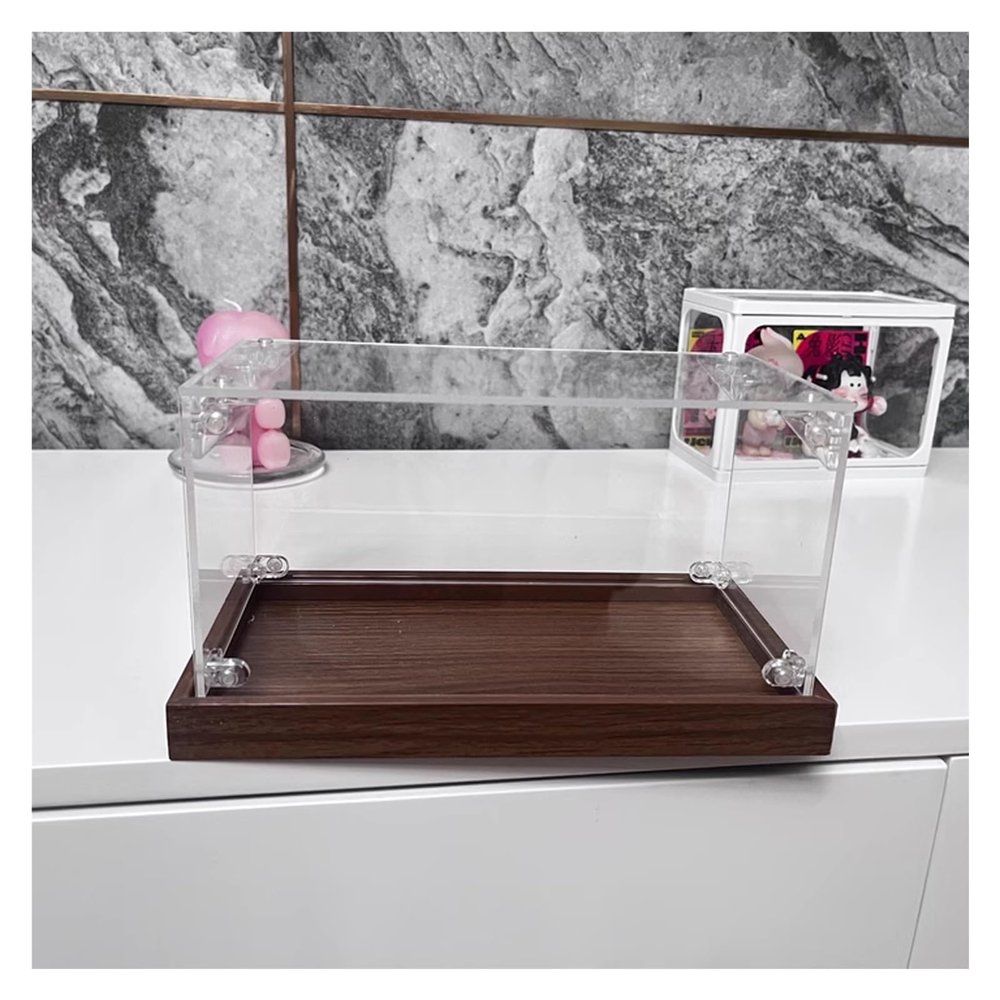 Large Stackable Car Display Box 14 16 18 20 22 24 26 28 Inch, Assemble Countertop Acrylic Display Case for Toy Memorabilia Collectibles Model, with 3mm Thick Acrylic Glass & Brown Base(55x55x25cm/22x2