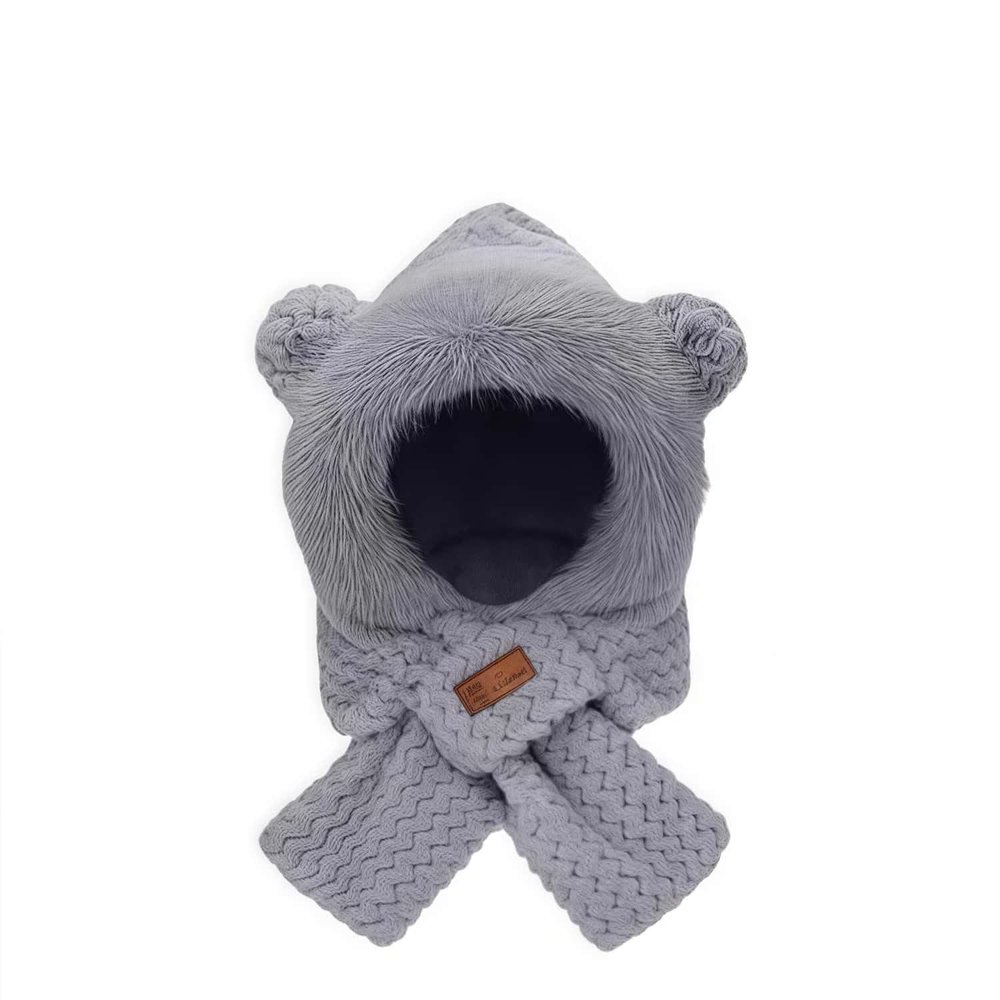 Jiahejiawen Winter Rabbit Fleece Bear Neck Warmer Hat Women Windproof Ear Warmer Thick Cycling All-Match Hat Scarf Set of Two Pink (Gray)