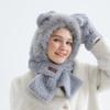 Jiahejiawen Winter Rabbit Fleece Bear Neck Warmer Hat Women Windproof Ear Warmer Thick Cycling All-Match Hat Scarf Set of Two Pink (Gray) view 2