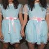 NUFIWI Women Girls Blue Twin Dress Halloween Costume Shining Creepy Twins Puff Sleeve Short Dress Maid Lolita Dress with Belt(Belt Pink,M) view 4