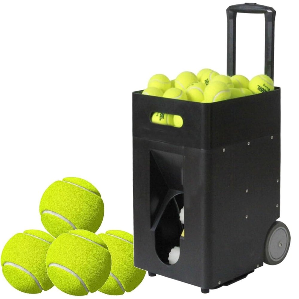 YQDDM Automatic Tennis Ball Launcher, Portable Tennis Ball Machine Adjustable Launching Angle, Speed, Rotation Frequency, 50 Large Capacity