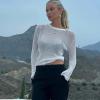 Fashion Elegant Striped See Through Women Tops Outfits Long Sleeve T-Shirts Tees Skinny Club Party Clothes,White,S view 3