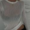 Fashion Elegant Striped See Through Women Tops Outfits Long Sleeve T-Shirts Tees Skinny Club Party Clothes,White,S view 4