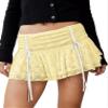 Seyumixi Lace Skater Skirt for Women Cute Lacey Ruffled Bloomer Skirts Layered Frilly Pleated Short Underskirt Lingerie(Bowknot Yellow,S) view 1