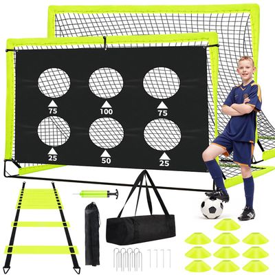 hoerlar Kids Soccer Goals for Backyard Set of 2-6x4 ft Portable Pop Up Soccer Nets Training Equipment Baseball Protective Screens with Soccer Ball, Ladder, Cones, Ideal Birthday